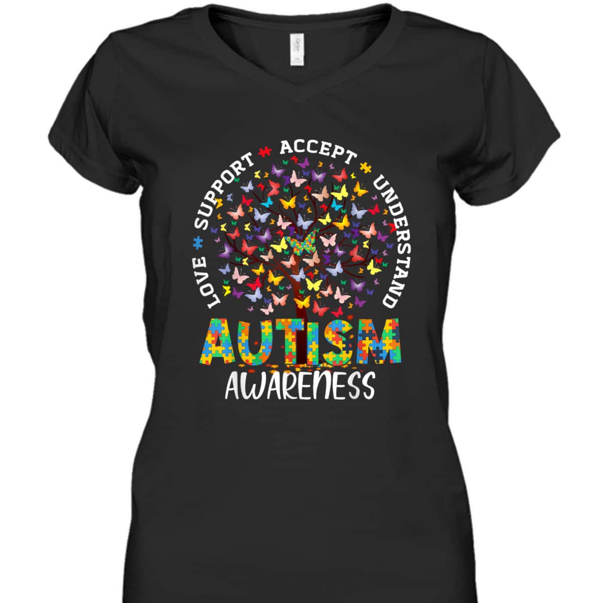Butterfly Tree Autism Love Accept Support Autism Month T-Shirt