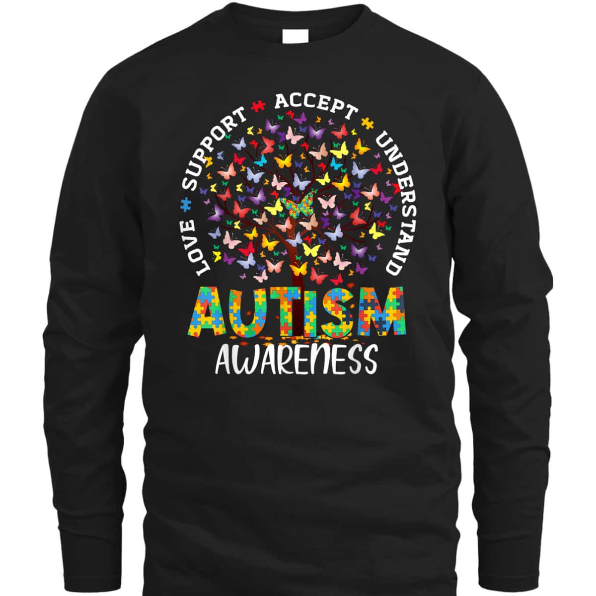 Butterfly Tree Autism Love Accept Support Autism Month T-Shirt