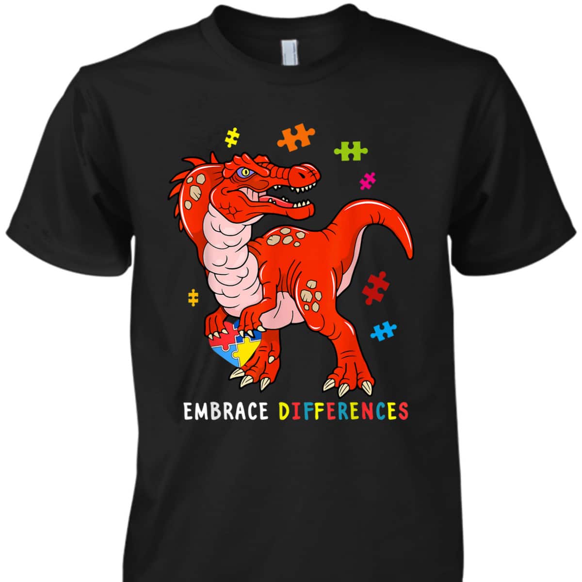 Dinosaur Puzzle Piece Autism Awareness T-Rex Boys T-Shirt
