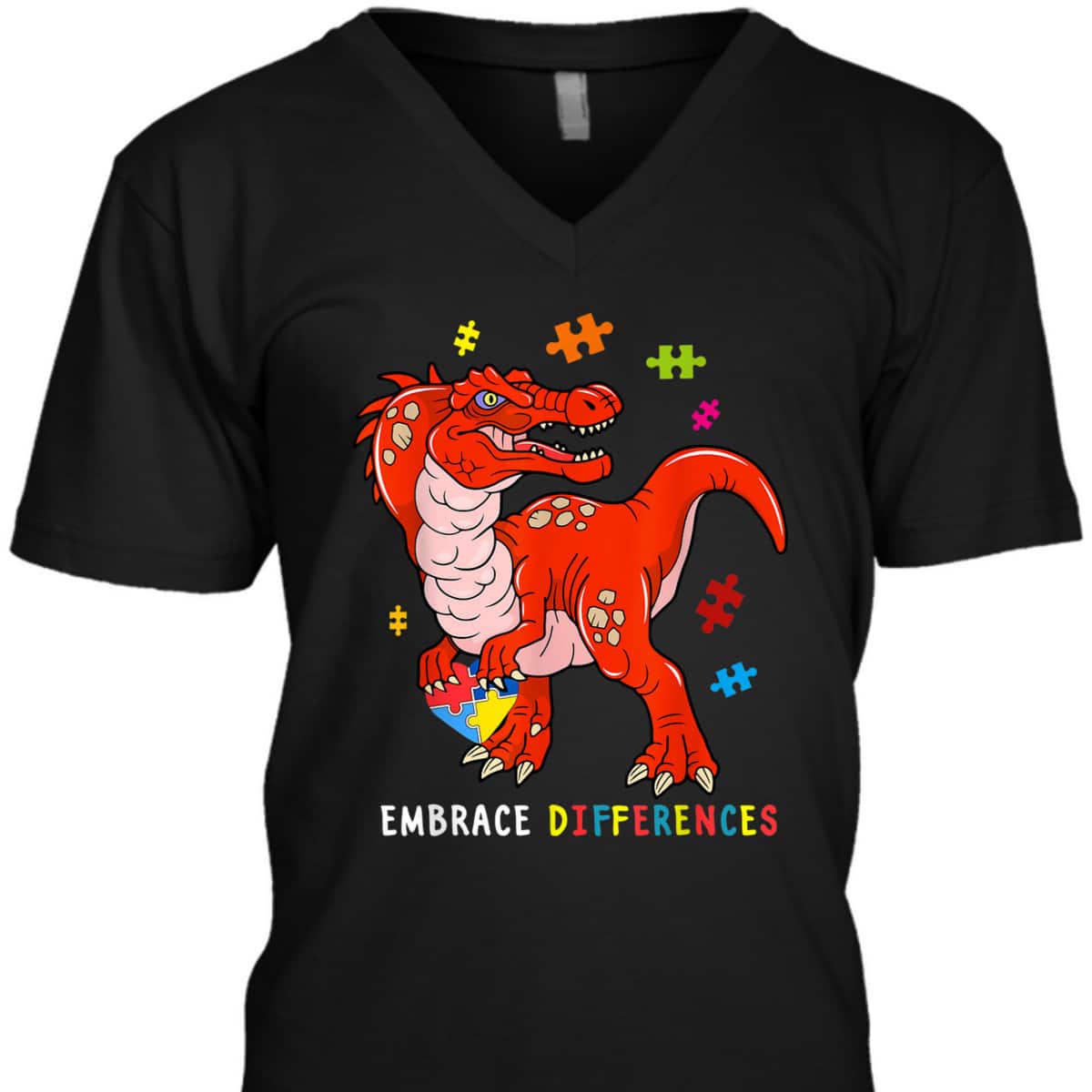 Dinosaur Puzzle Piece Autism Awareness T-Rex Boys T-Shirt