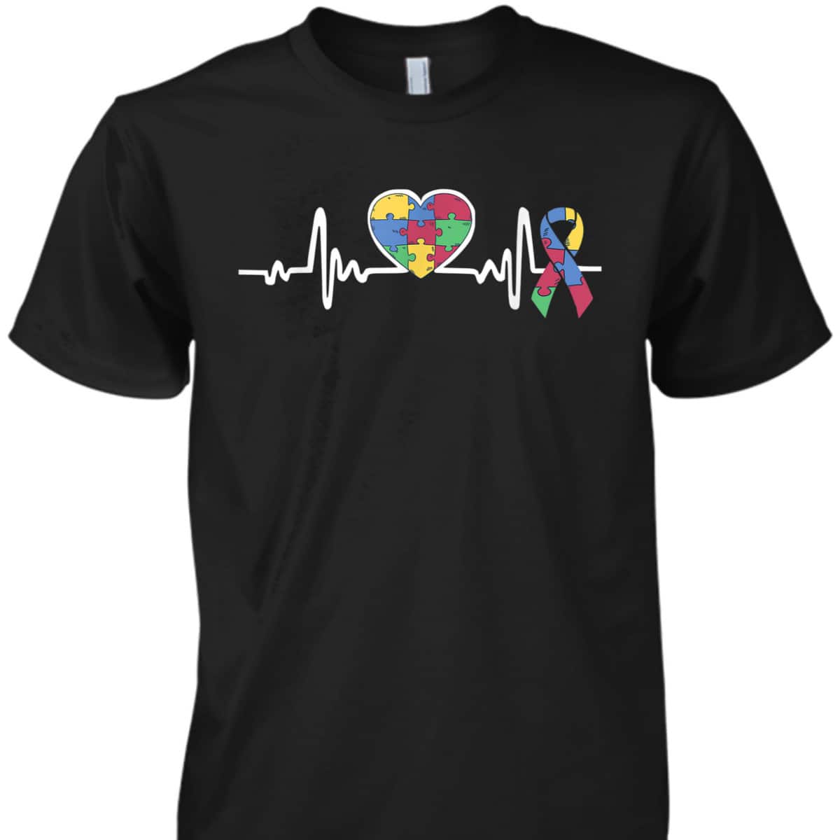 Autism Awareness Month Heartbeat Puzzle Heart T-Shirt