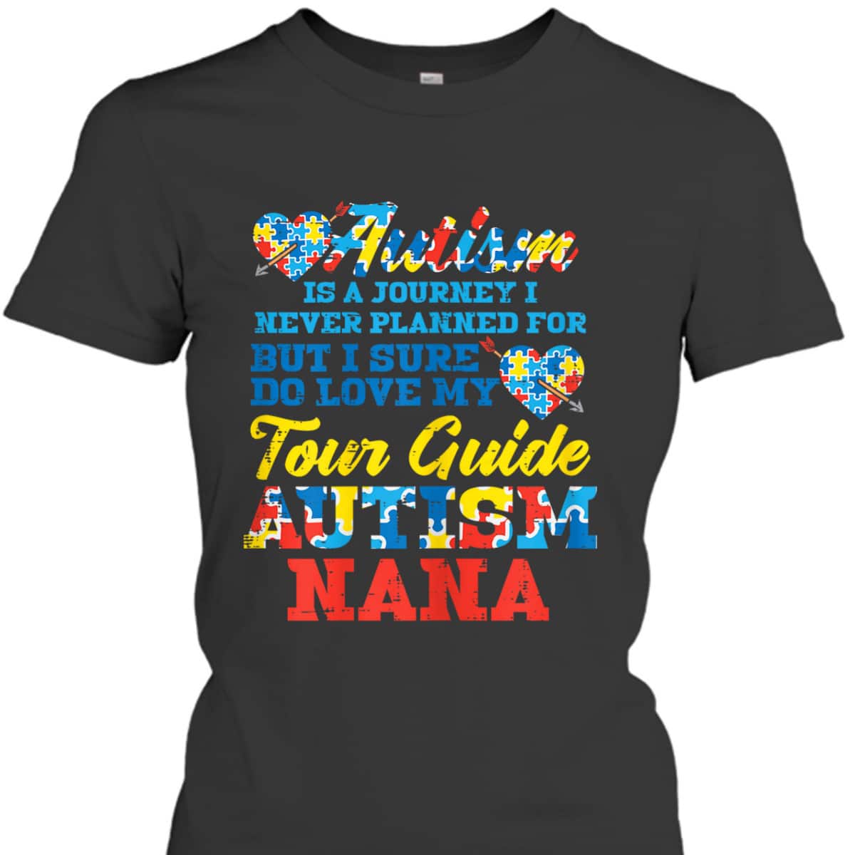 Womens Autism Journey Never Planned Tour Guide Nana Grandma T-Shirt