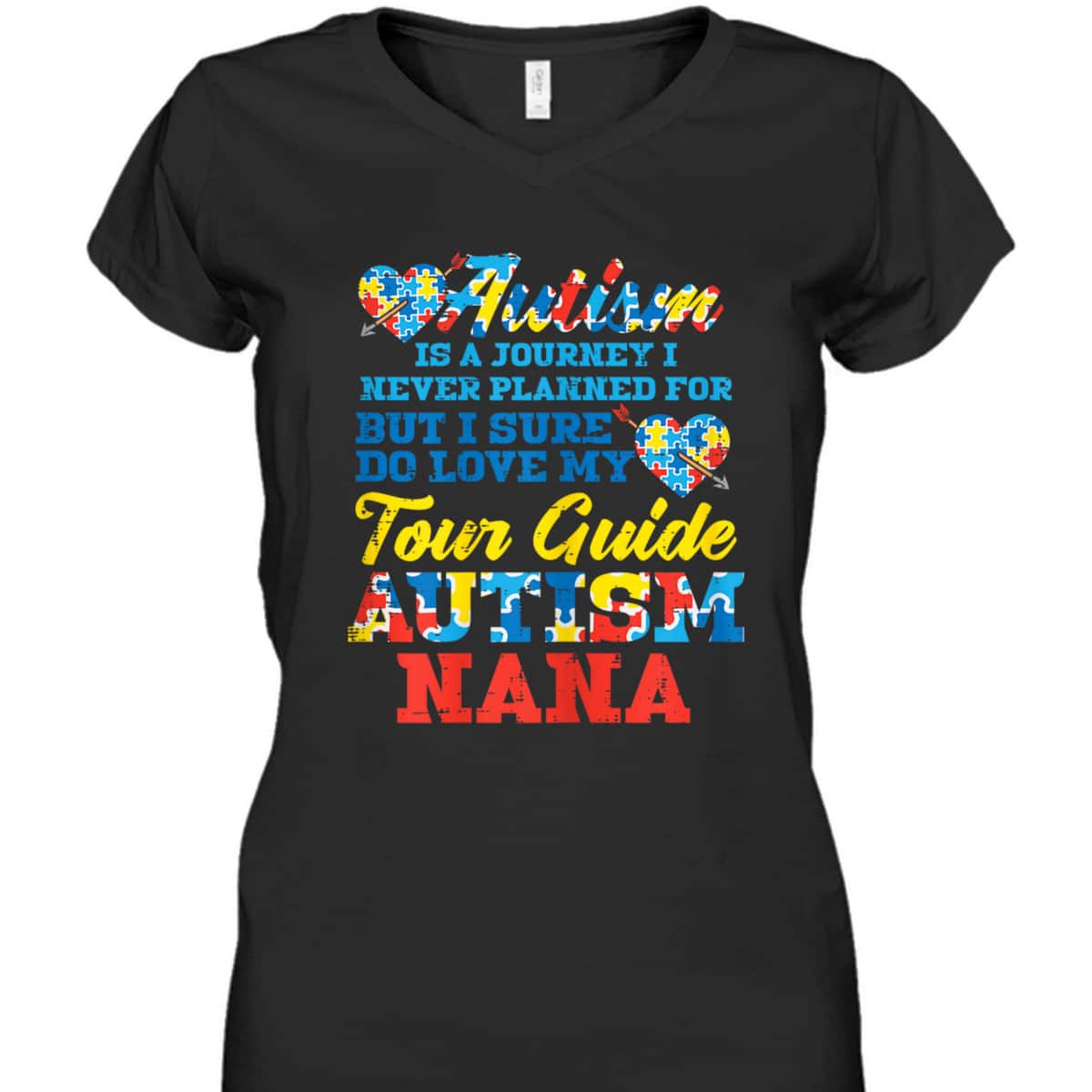 Womens Autism Journey Never Planned Tour Guide Nana Grandma T-Shirt