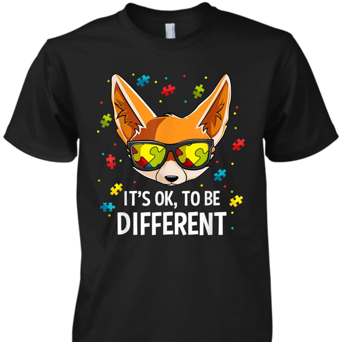 Autism Awareness Puzzle Piece Fox Boys Kids Gift T-Shirt