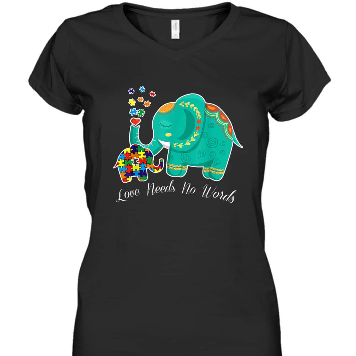 Puzzle Elephant Love Needs No Words - Autism Mom Dad Teacher T-Shirt Puzzle Elephant Love Needs No Words - Autism Mom Dad Teacher T-Shirt