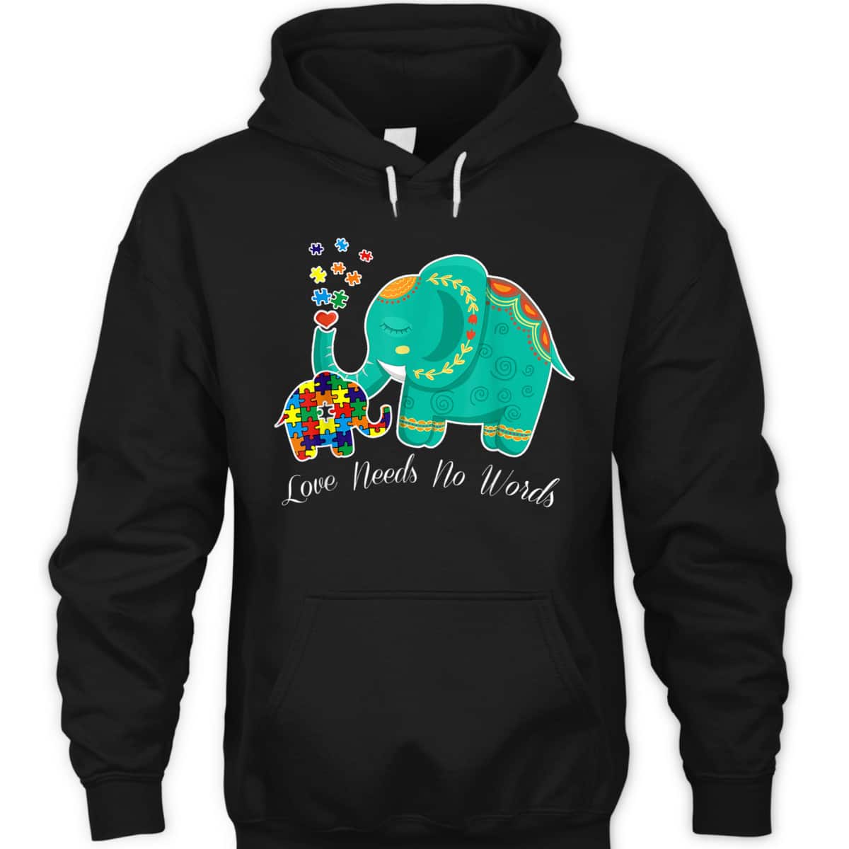 Puzzle Elephant Love Needs No Words - Autism Mom Dad Teacher T-Shirt