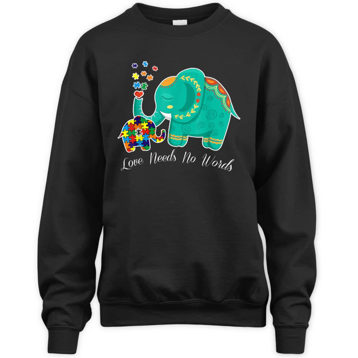 Puzzle Elephant Love Needs No Words - Autism Mom Dad Teacher T-Shirt
