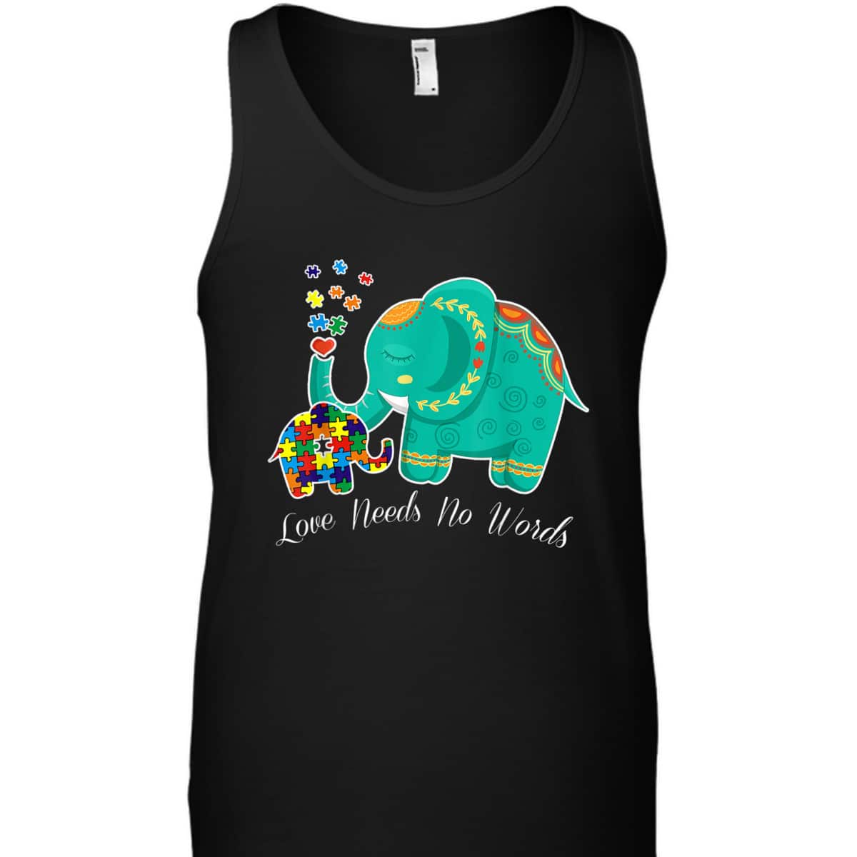 Puzzle Elephant Love Needs No Words - Autism Mom Dad Teacher T-Shirt