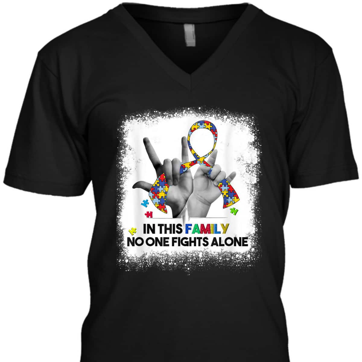 In This Family No One Fights Autism Alone Autism Awareness T-Shirt
