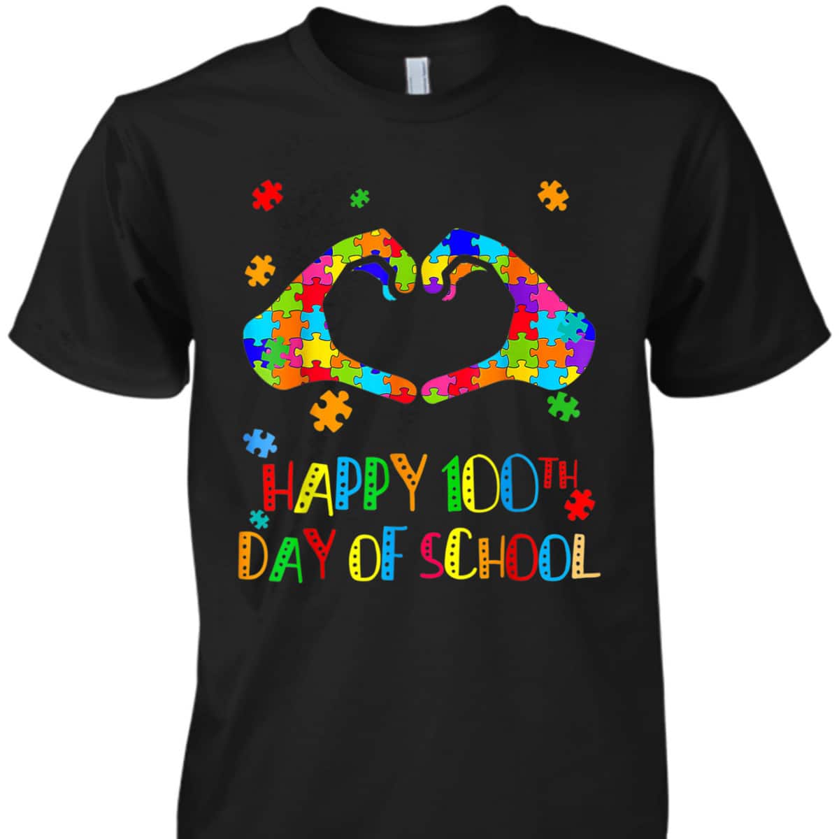 Heart 100th Day Of School Teacher Autism Awareness T-Shirt