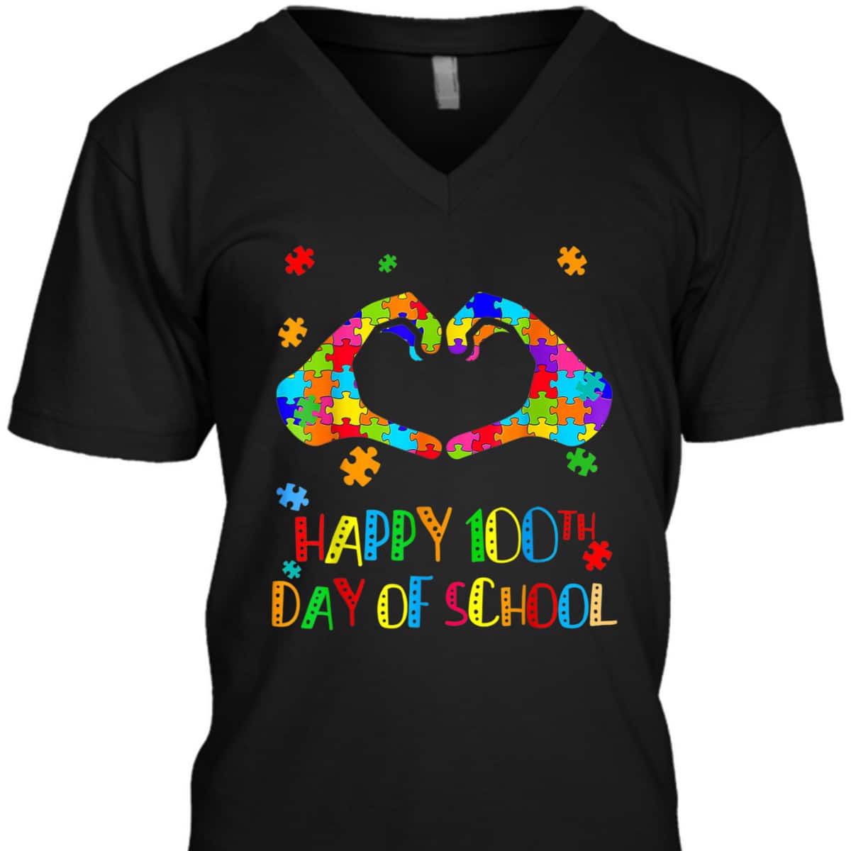 Heart 100th Day Of School Teacher Autism Awareness T-Shirt