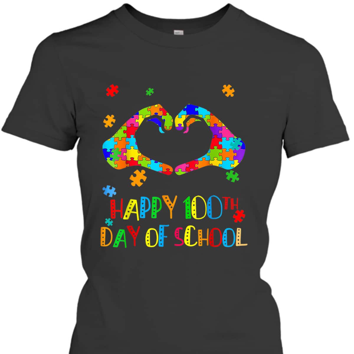 Heart 100th Day Of School Teacher Autism Awareness T-Shirt