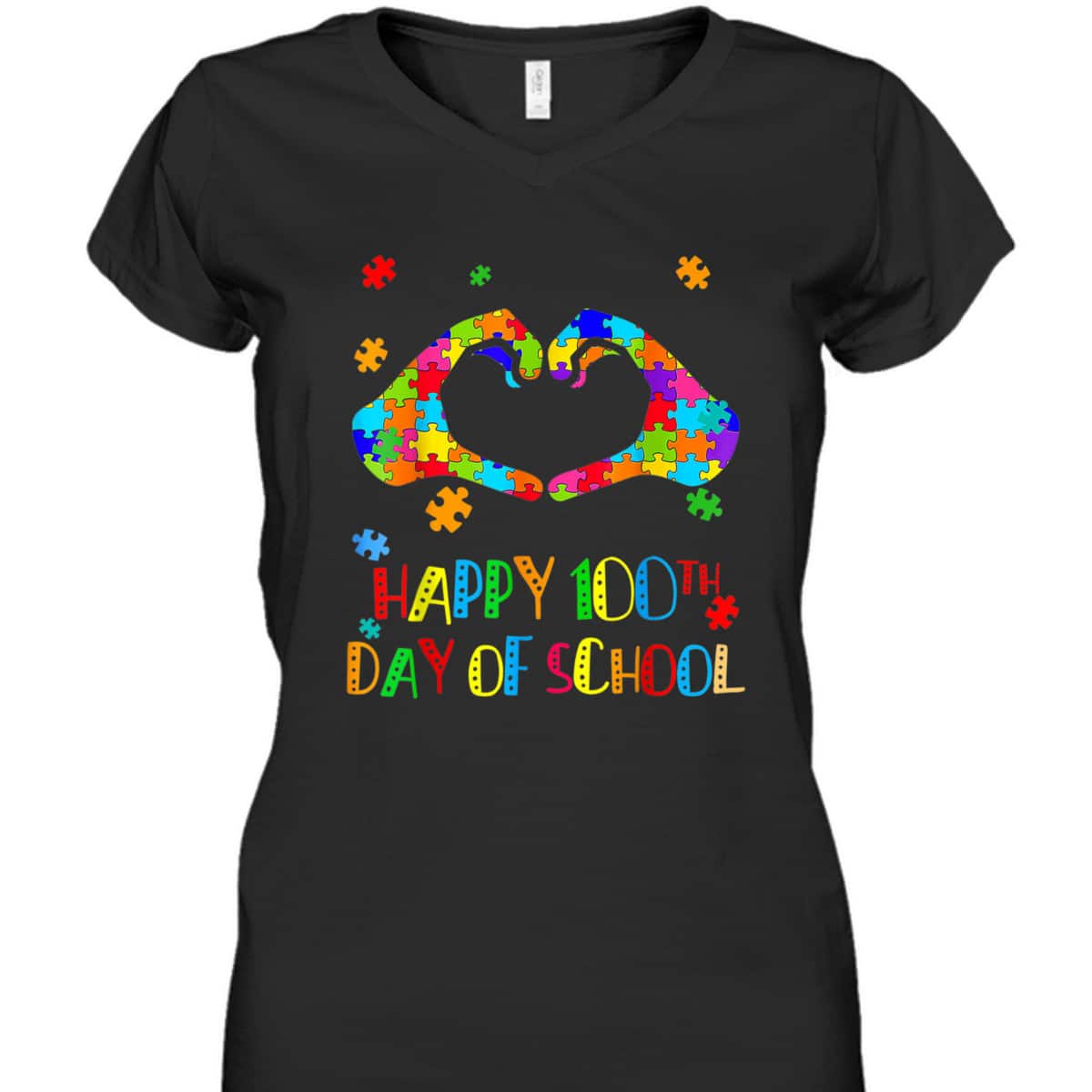 Heart 100th Day Of School Teacher Autism Awareness T-Shirt