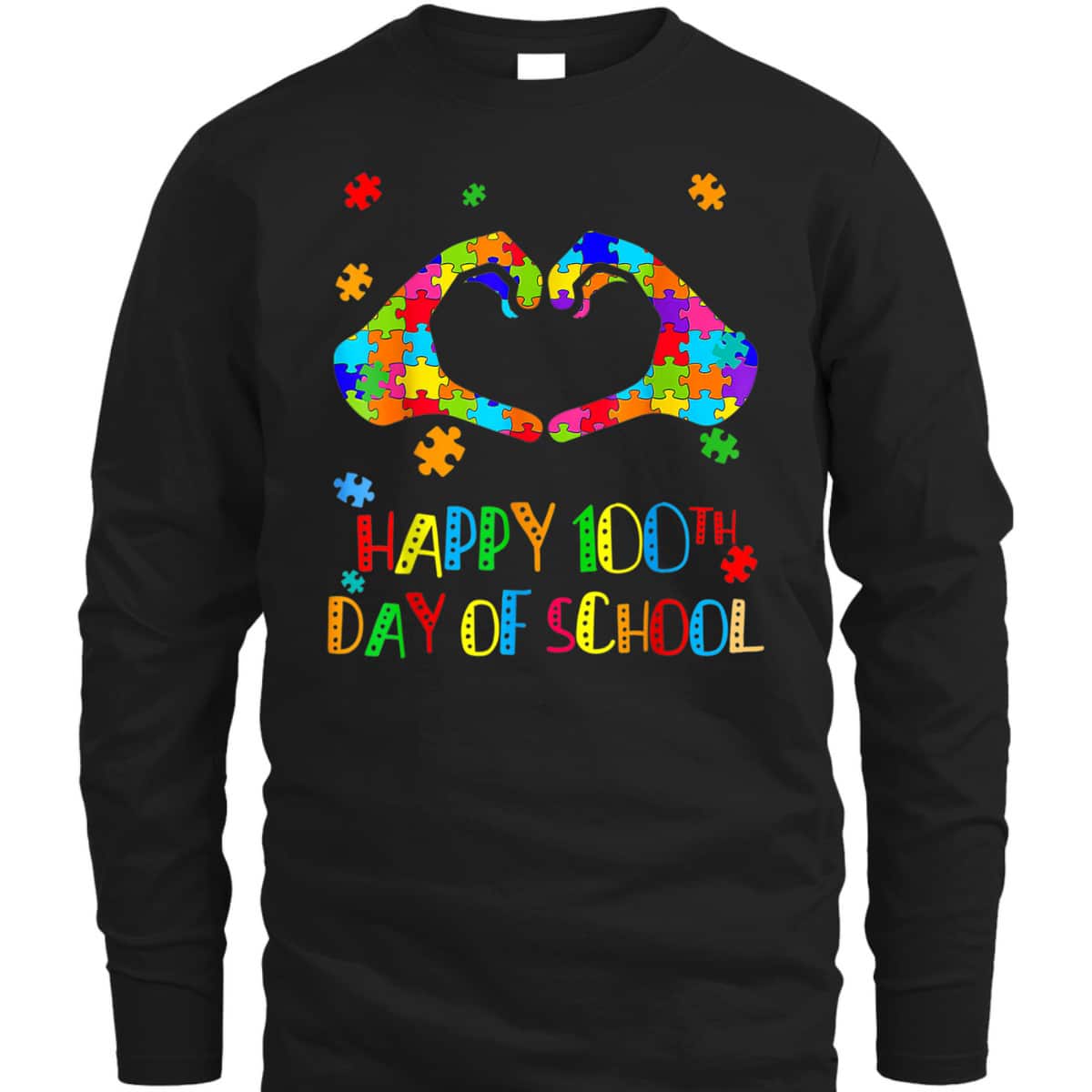 Heart 100th Day Of School Teacher Autism Awareness T-Shirt