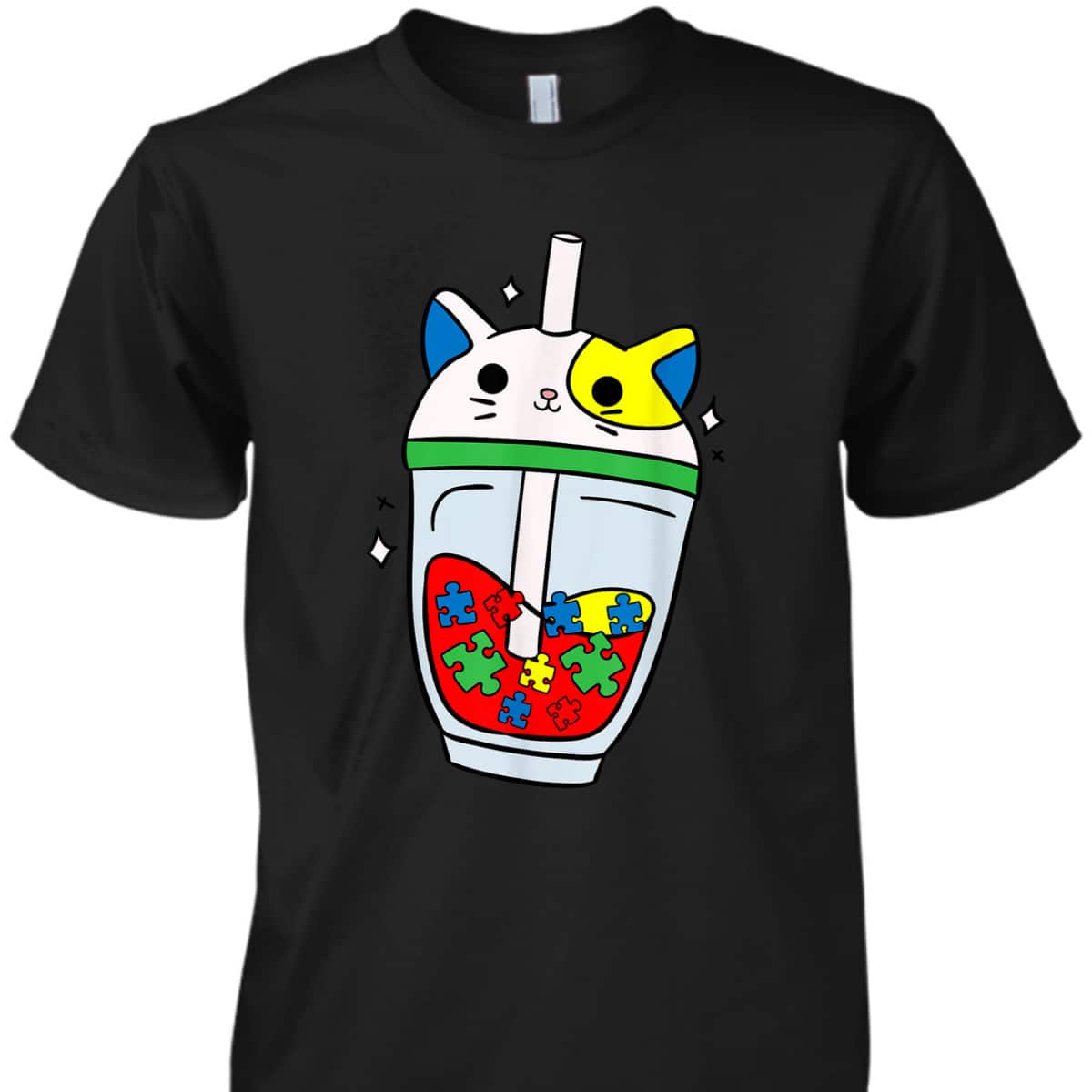 Cat Bubble Tea Autism Awareness Cute Puzzle Piece T-Shirt Cat Bubble Tea Autism Awareness Cute Puzzle Piece T-Shirt
