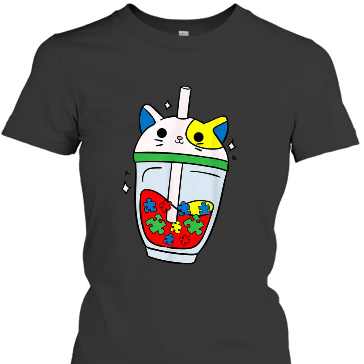 Cat Bubble Tea Autism Awareness Cute Puzzle Piece T-Shirt Cat Bubble Tea Autism Awareness Cute Puzzle Piece T-Shirt