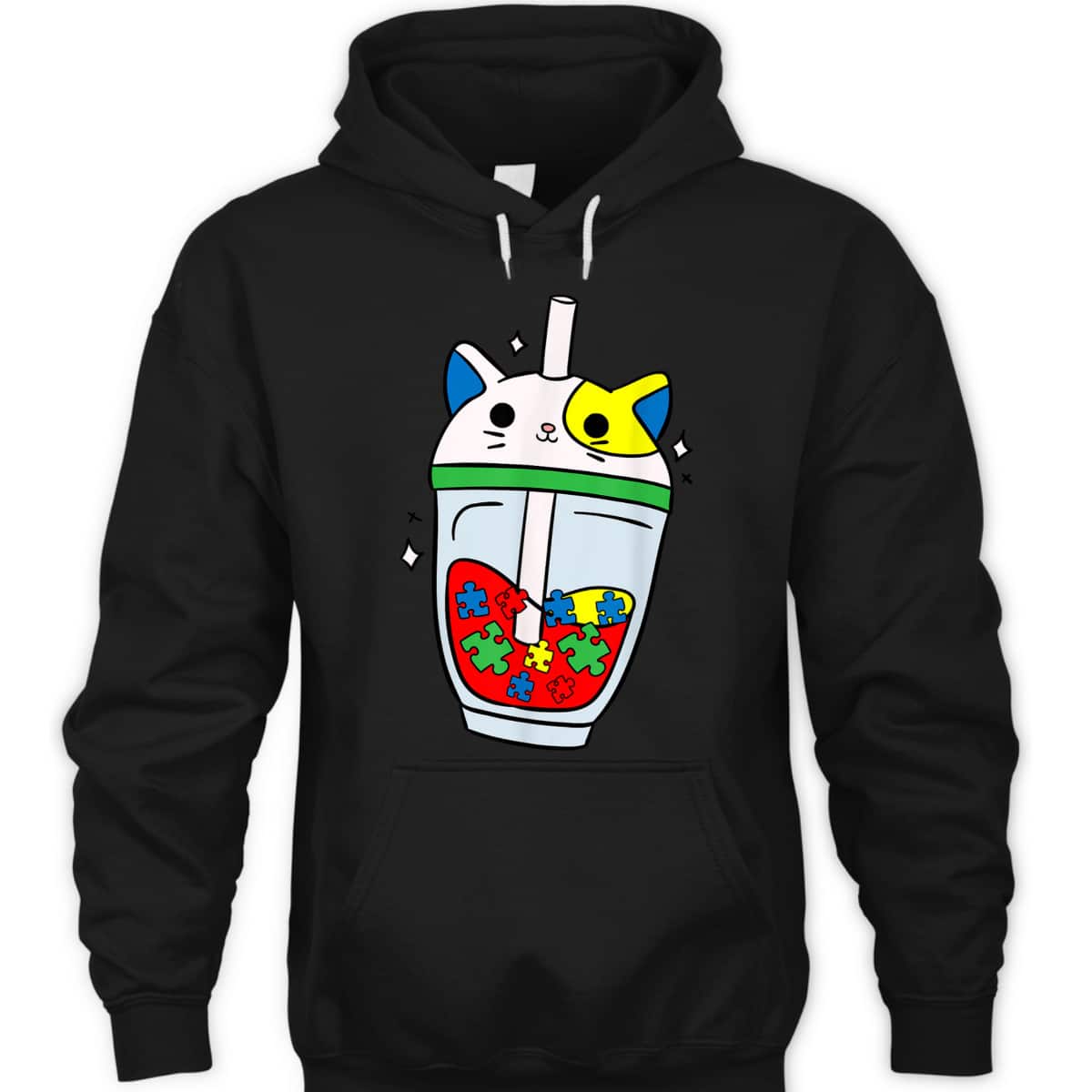 Cat Bubble Tea Autism Awareness Cute Puzzle Piece T-Shirt