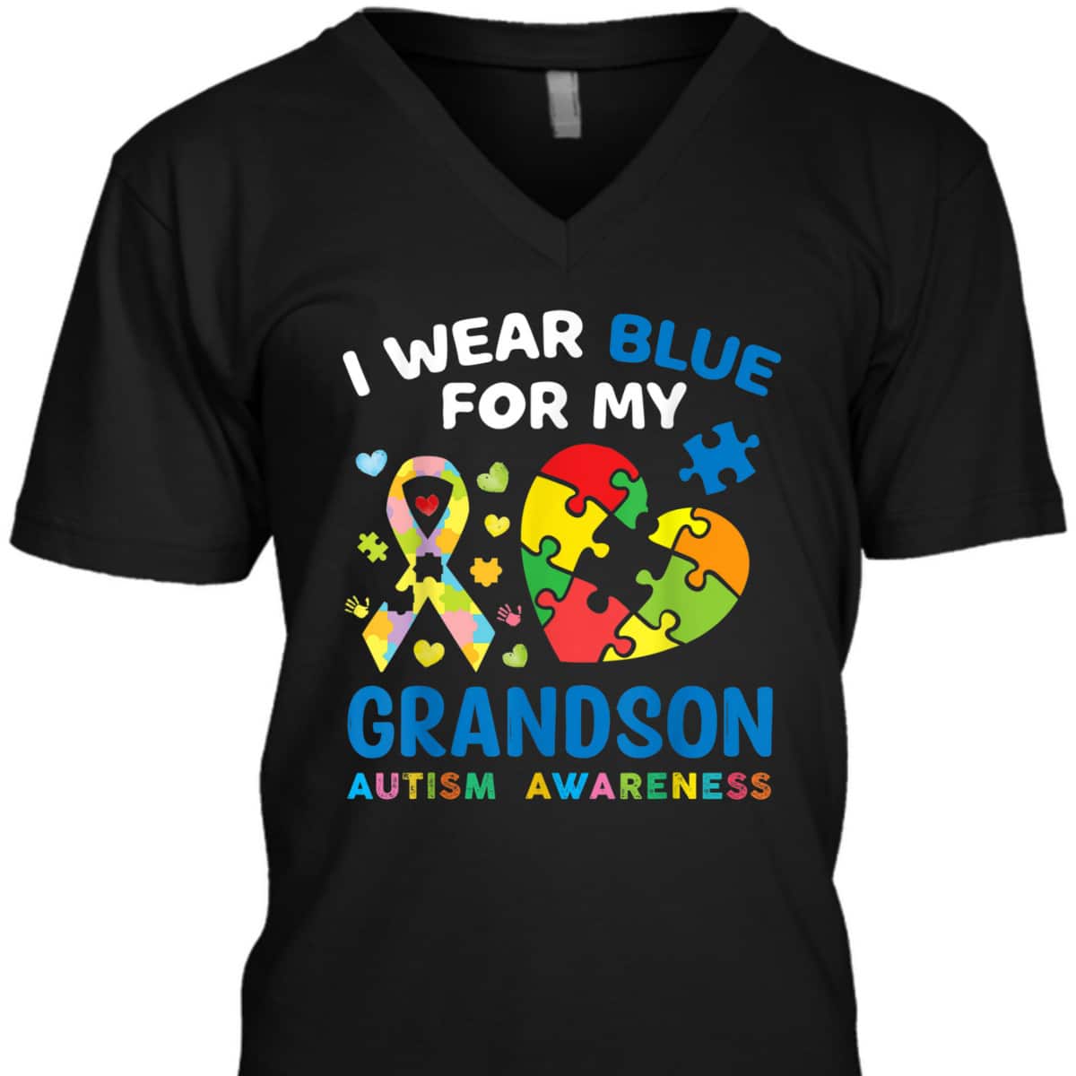 I Wear Blue For My Grandson Autism Awareness Grandma Grandpa T-Shirt I Wear Blue For My Grandson Autism Awareness Grandma Grandpa T-Shirt