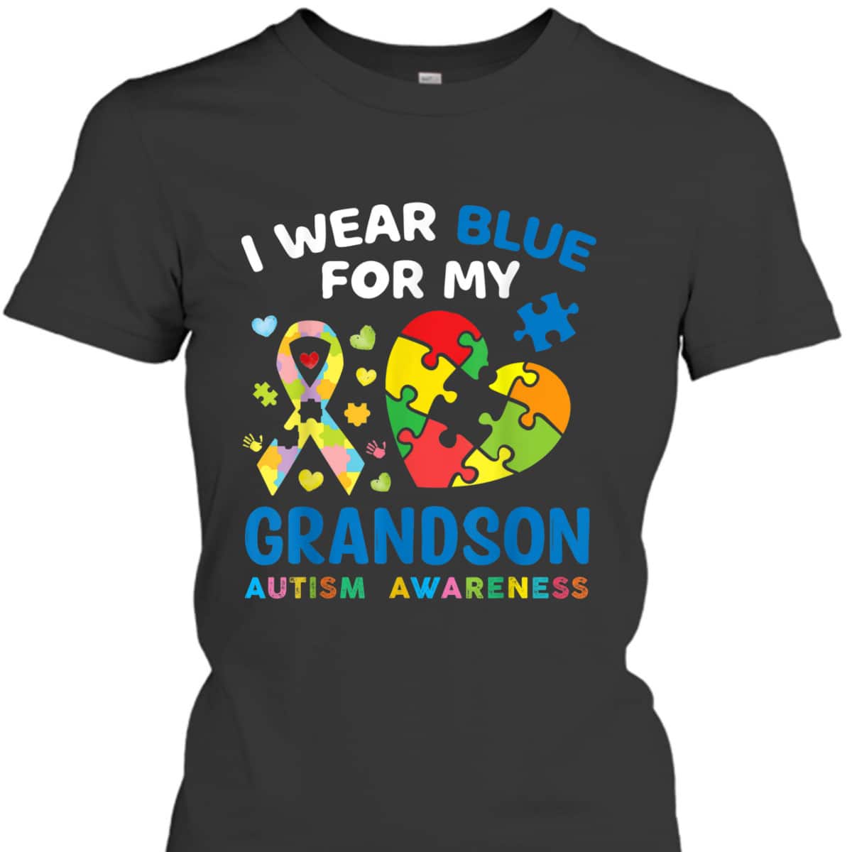 I Wear Blue For My Grandson Autism Awareness Grandma Grandpa T-Shirt I Wear Blue For My Grandson Autism Awareness Grandma Grandpa T-Shirt