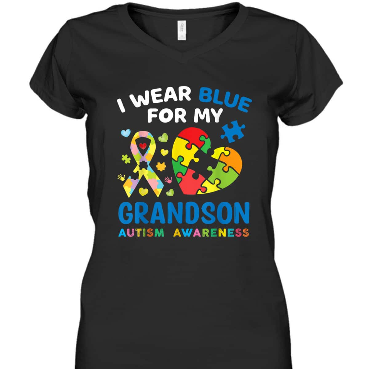I Wear Blue For My Grandson Autism Awareness Grandma Grandpa T-Shirt