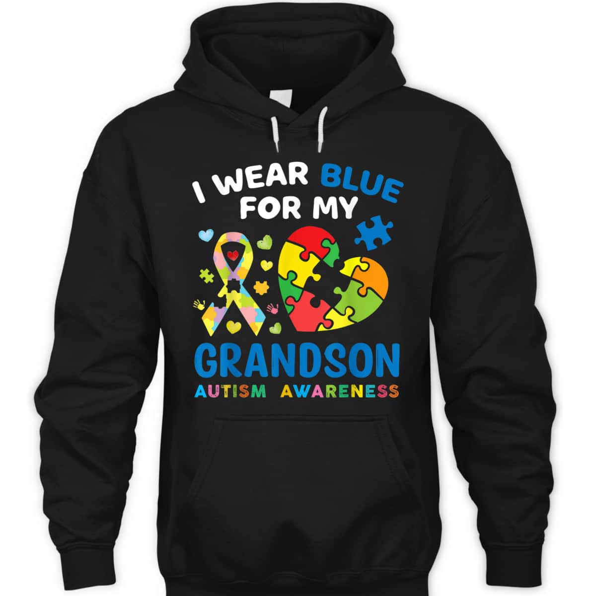 I Wear Blue For My Grandson Autism Awareness Grandma Grandpa T-Shirt