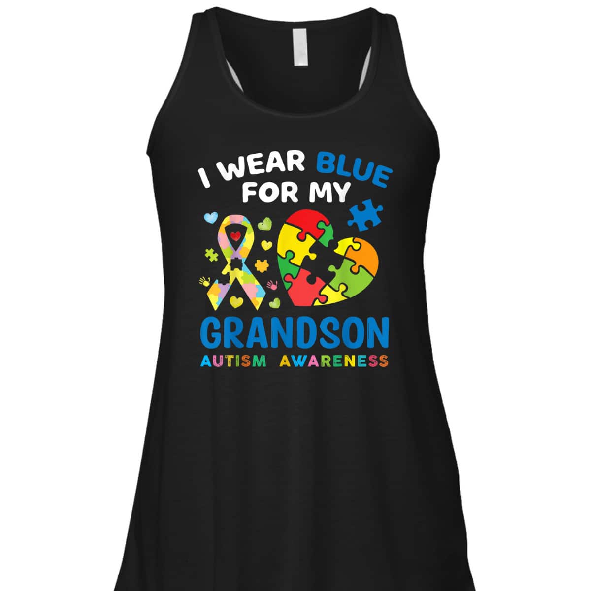 I Wear Blue For My Grandson Autism Awareness Grandma Grandpa T-Shirt