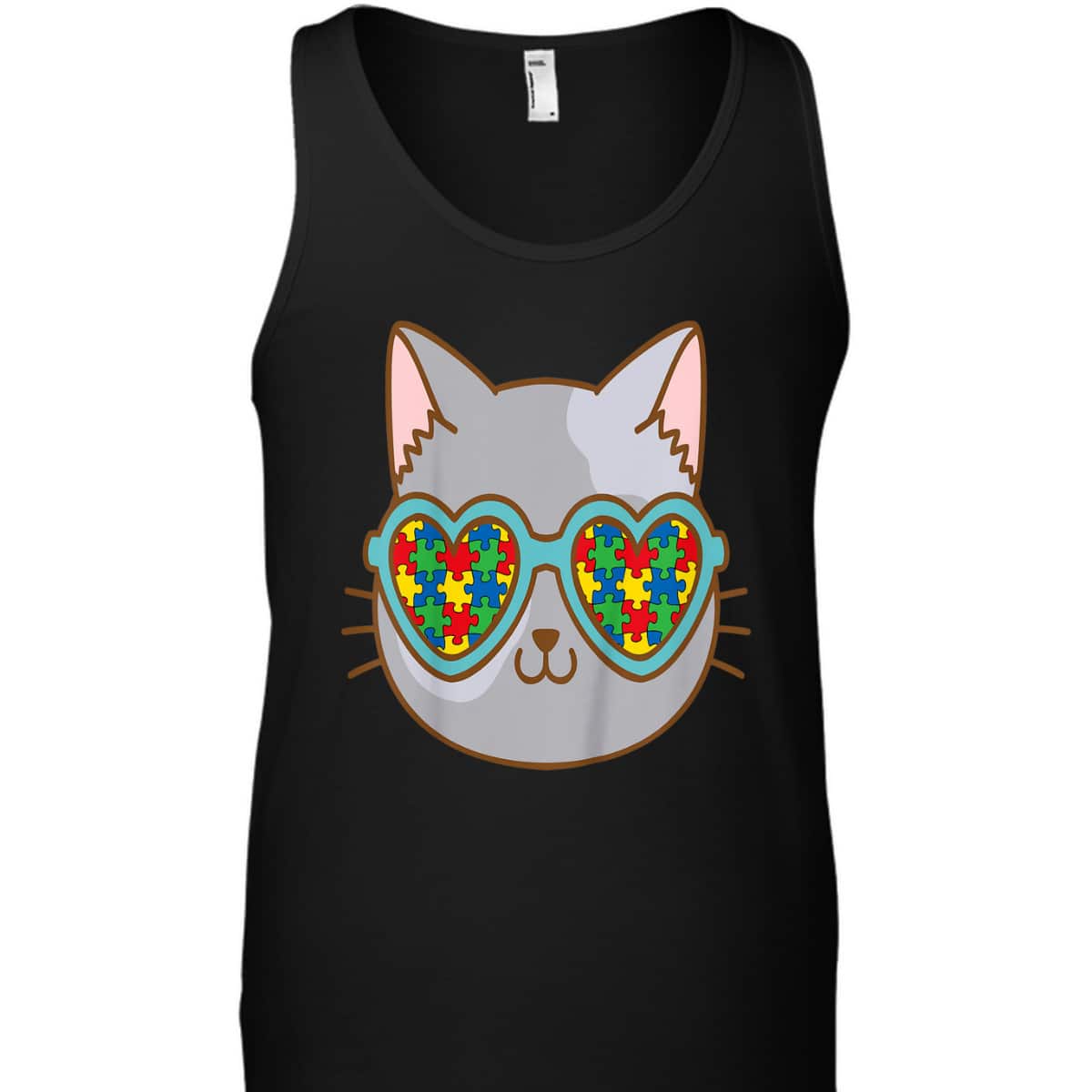 Kids Cat With Sunglasses Autism Awareness Kitten Puzzle Piece T-Shirt
