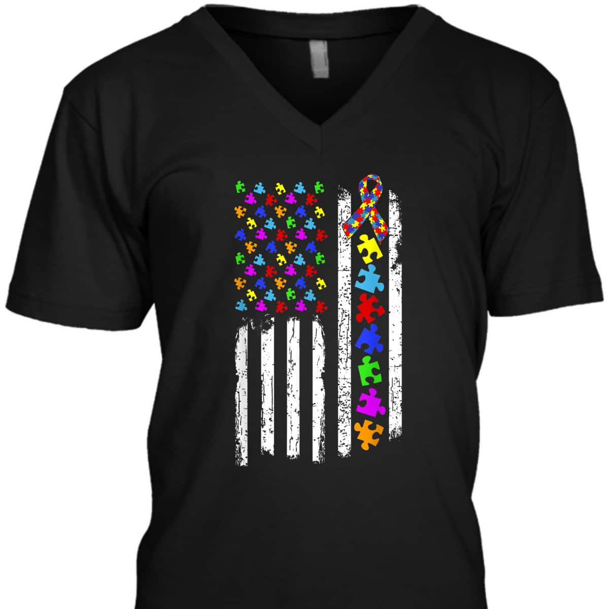 Autism Awareness Puzzle Flag Of The United States Of America T-Shirt Autism Awareness Puzzle Flag Of The United States Of America T-Shirt