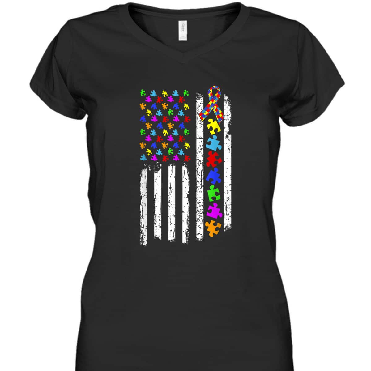 Autism Awareness Puzzle Flag Of The United States Of America T-Shirt Autism Awareness Puzzle Flag Of The United States Of America T-Shirt