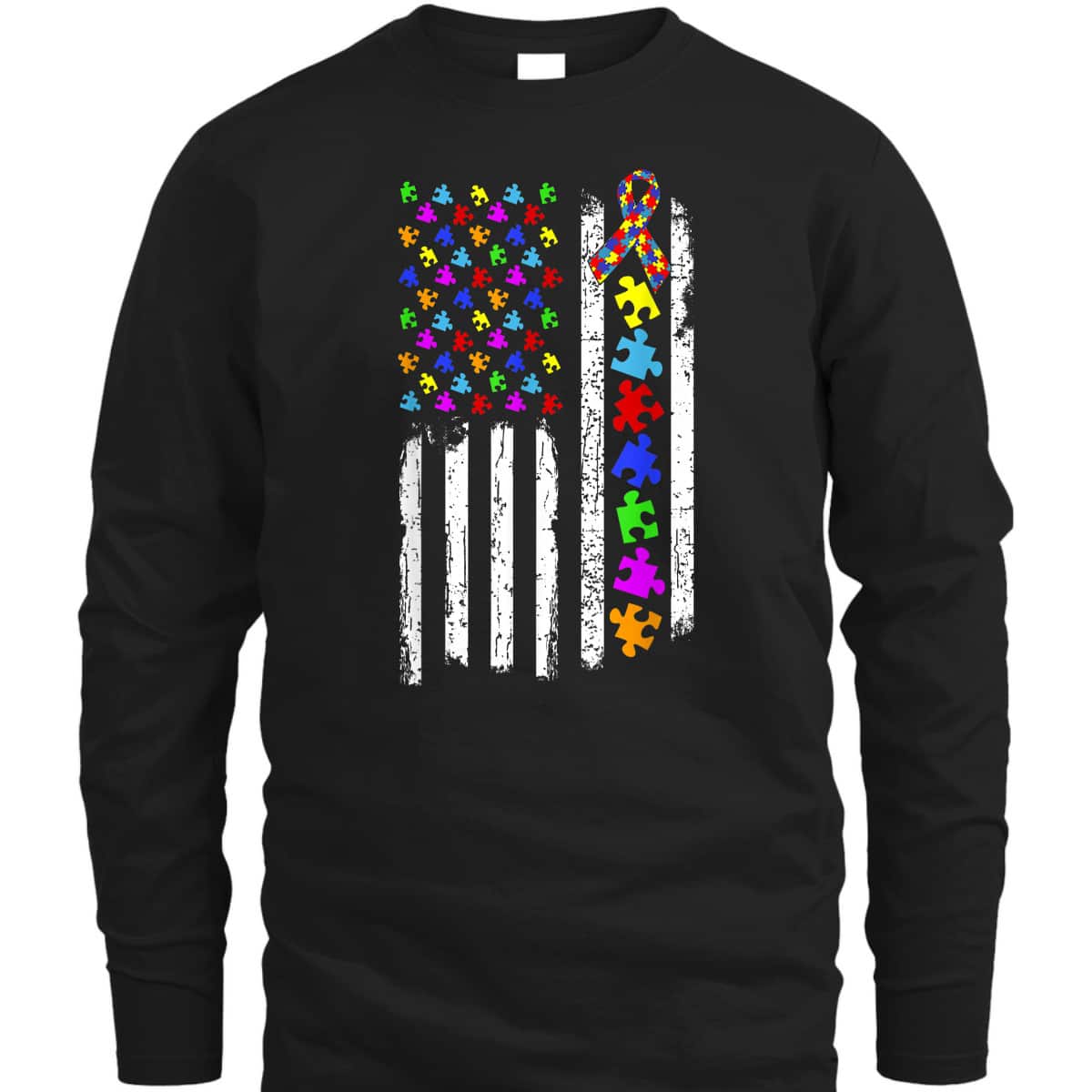 Autism Awareness Puzzle Flag Of The United States Of America T-Shirt