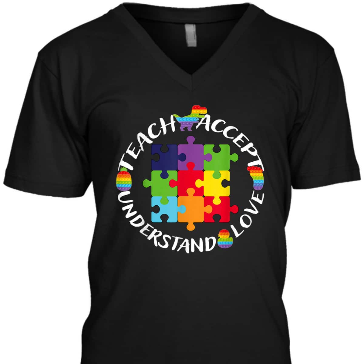 Teach Accept Understand Love Autism Awareness Teacher Puzzle T-Shirt