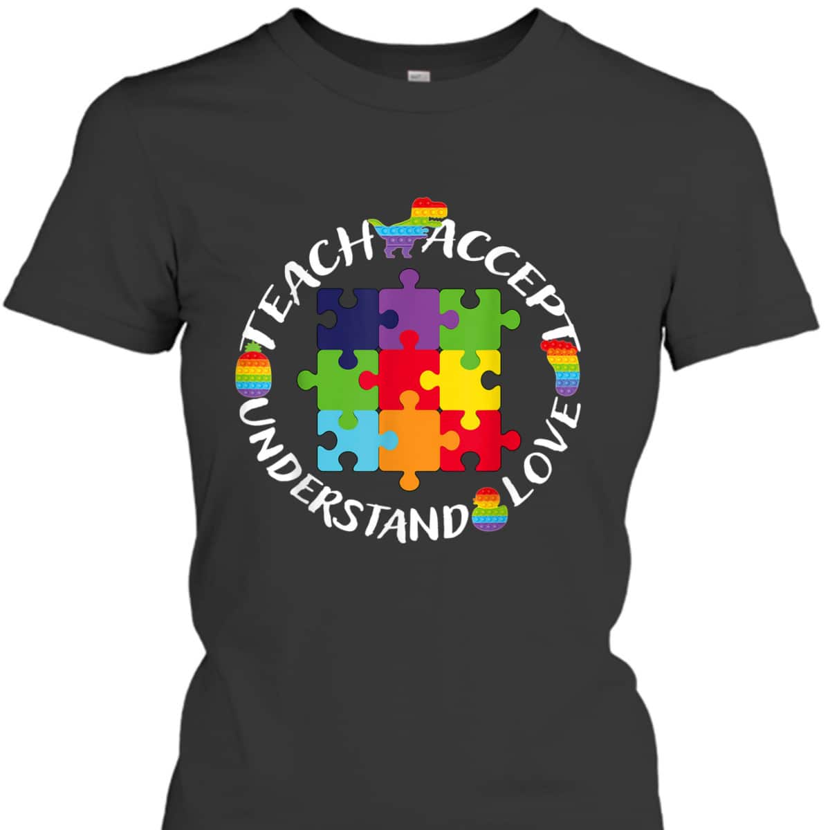 Teach Accept Understand Love Autism Awareness Teacher Puzzle T-Shirt