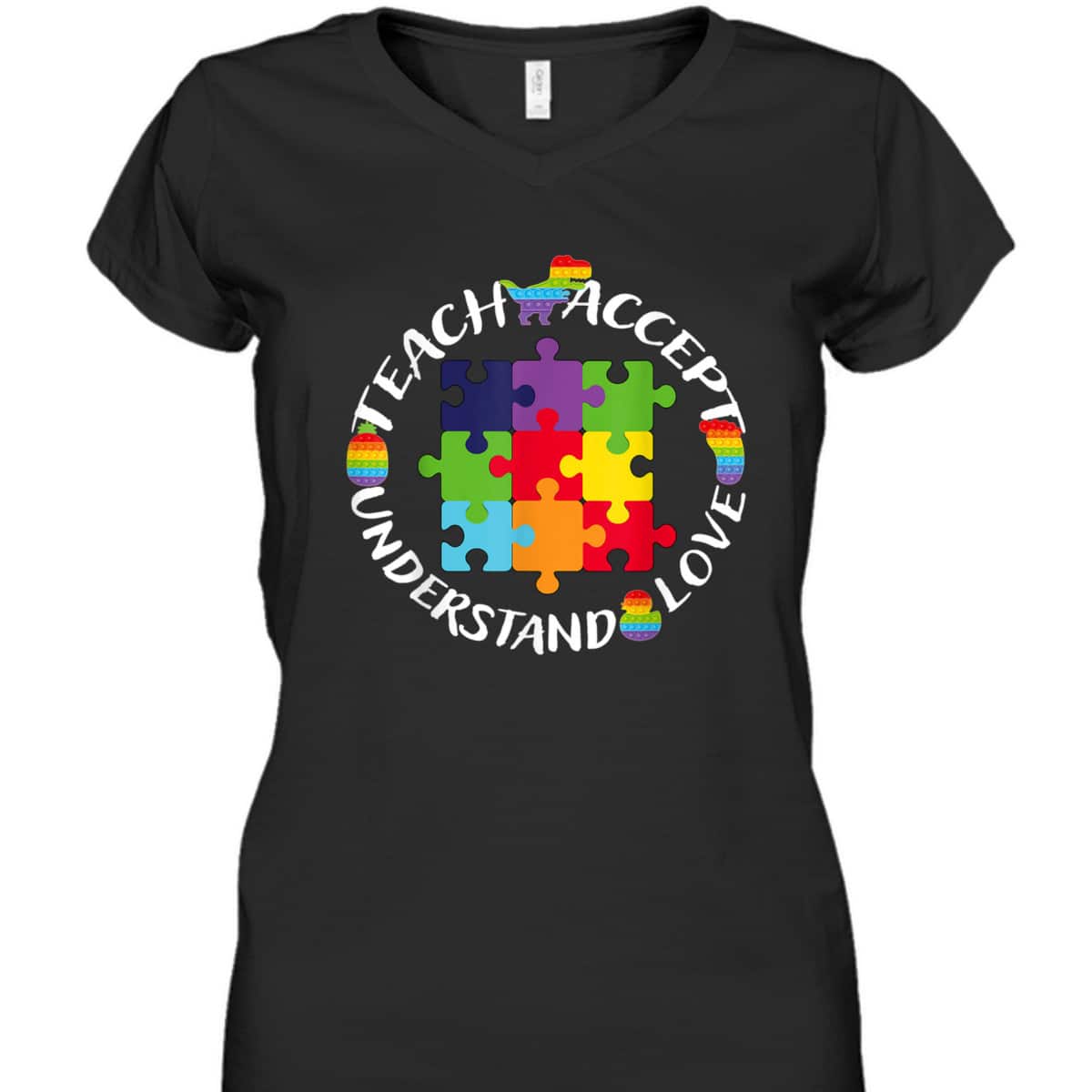 Teach Accept Understand Love Autism Awareness Teacher Puzzle T-Shirt