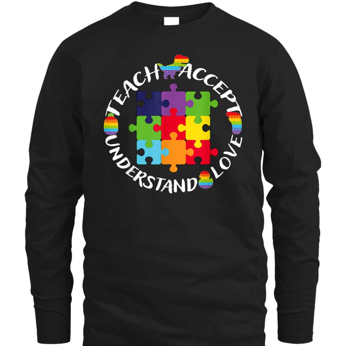 Teach Accept Understand Love Autism Awareness Teacher Puzzle T-Shirt