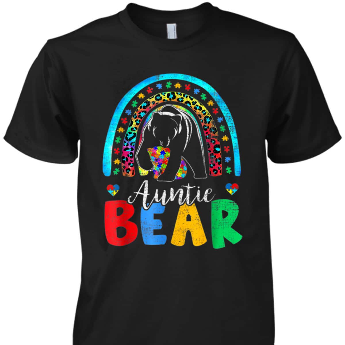 Autism Awareness Month Rainbow Auntie Bear Support Autistic T-Shirt