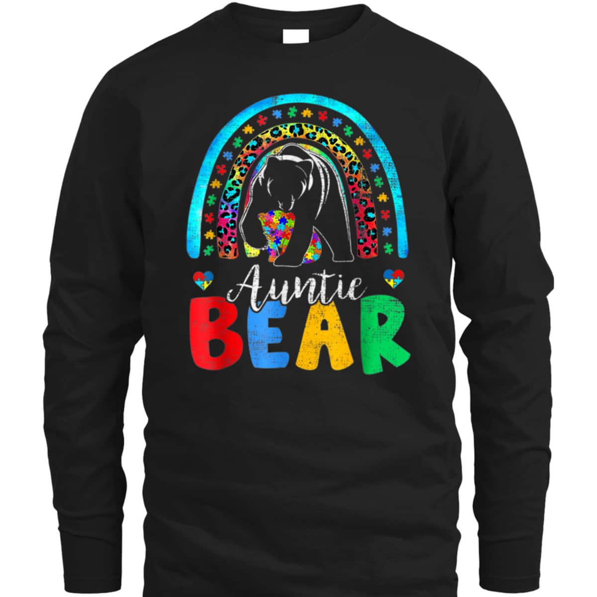 Autism Awareness Month Rainbow Auntie Bear Support Autistic T-Shirt