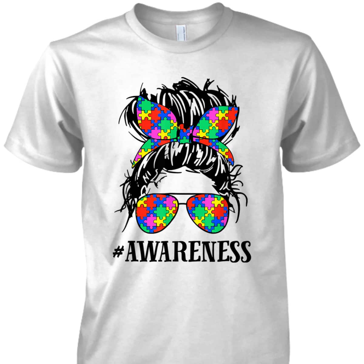 Be Kind Autism Awareness Messy Bun Girl T-Shirt