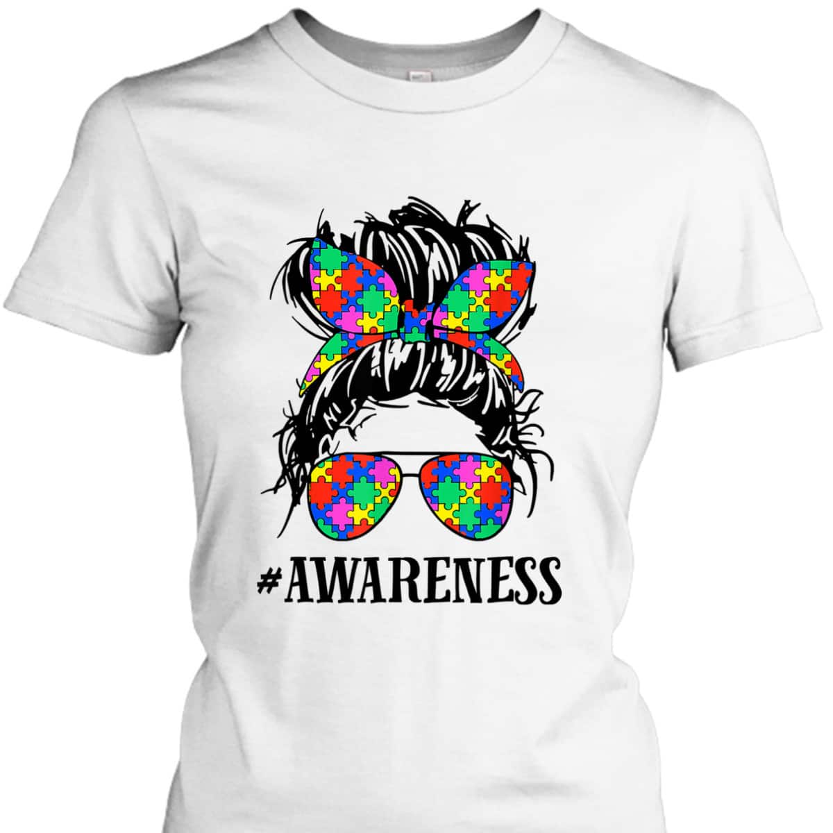 Be Kind Autism Awareness Messy Bun Girl T-Shirt