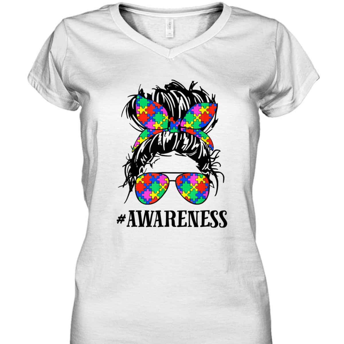 Be Kind Autism Awareness Messy Bun Girl T-Shirt