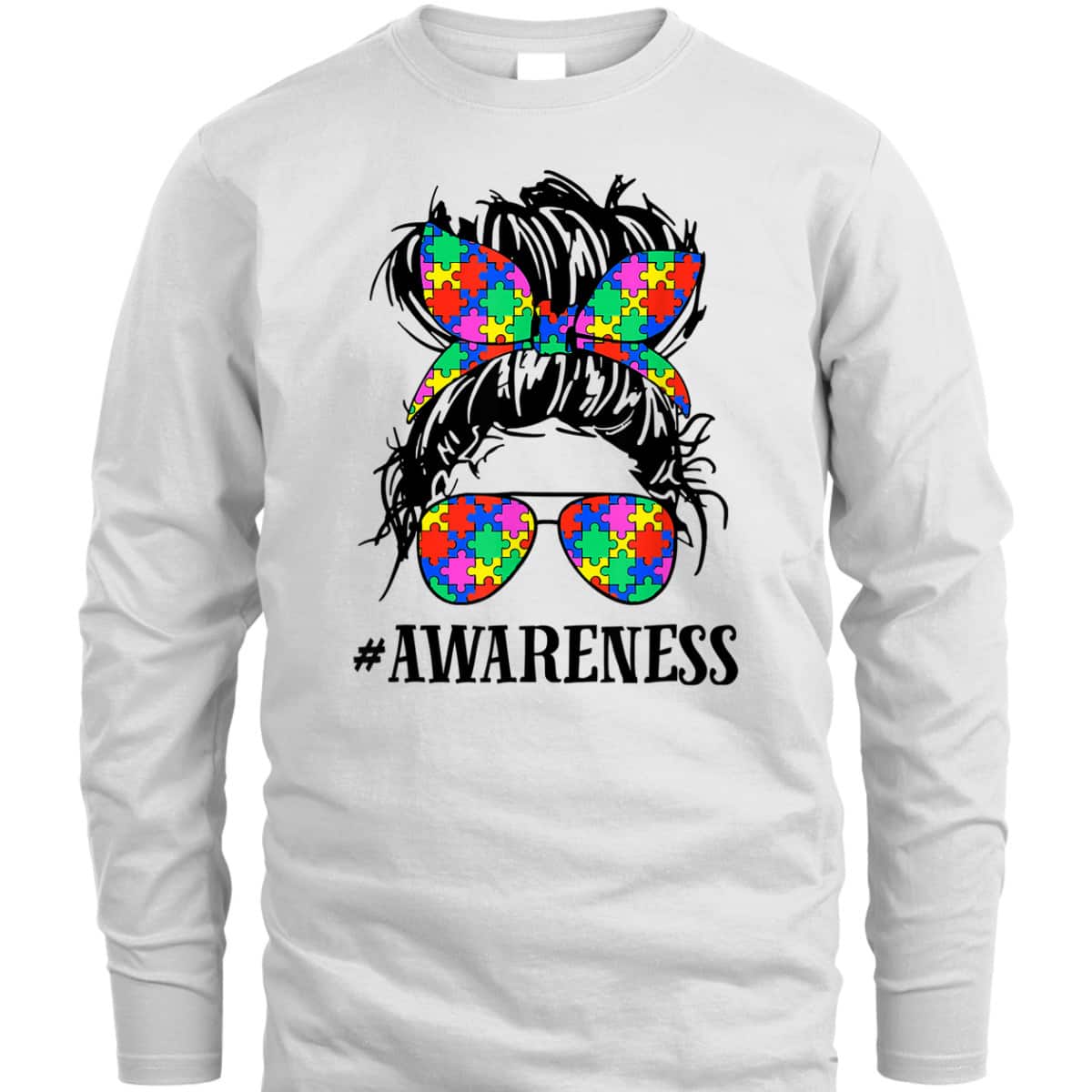 Be Kind Autism Awareness Messy Bun Girl T-Shirt