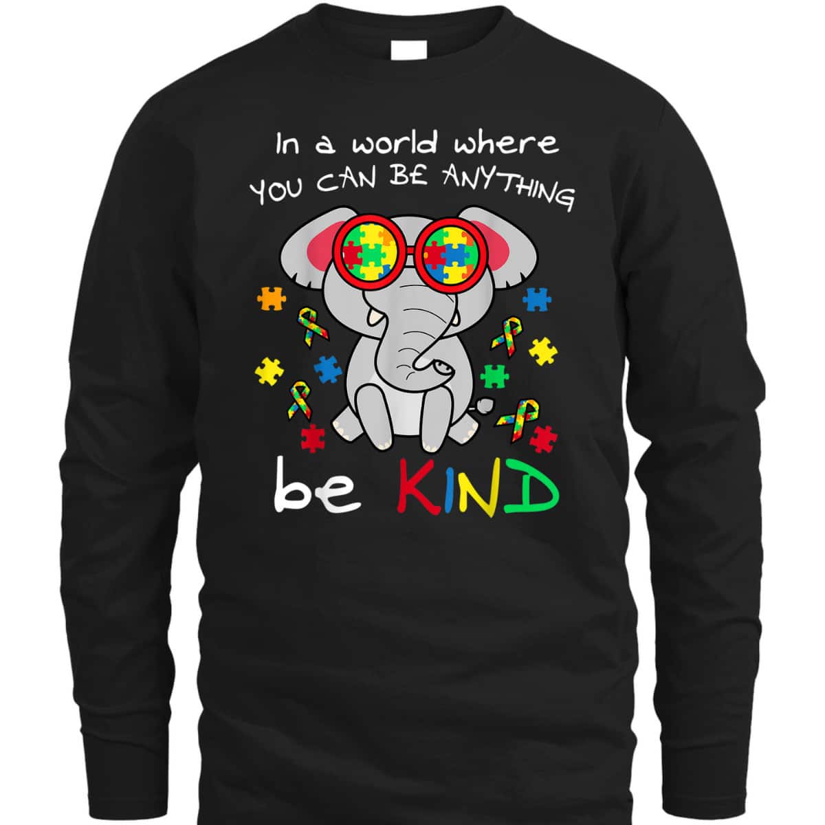 Be Kind Elephant Puzzle Inspirational Autism Awareness Gift T-Shirt
