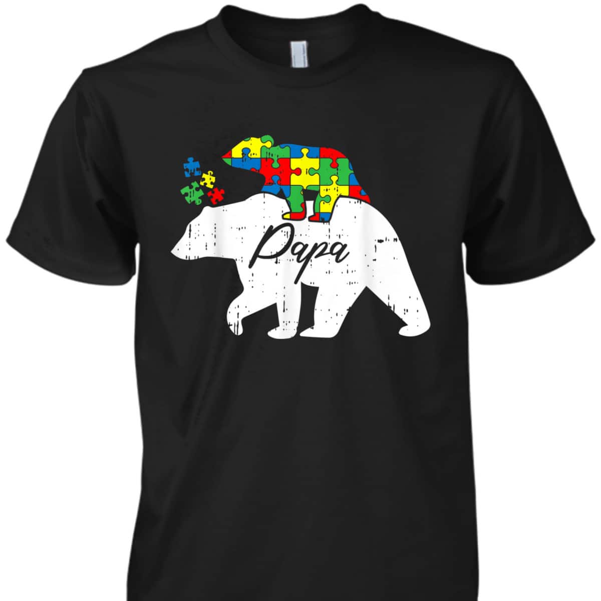 Mens Papa Bear Autism Awareness Cute Puzzle Piece Dad Father T-Shirt