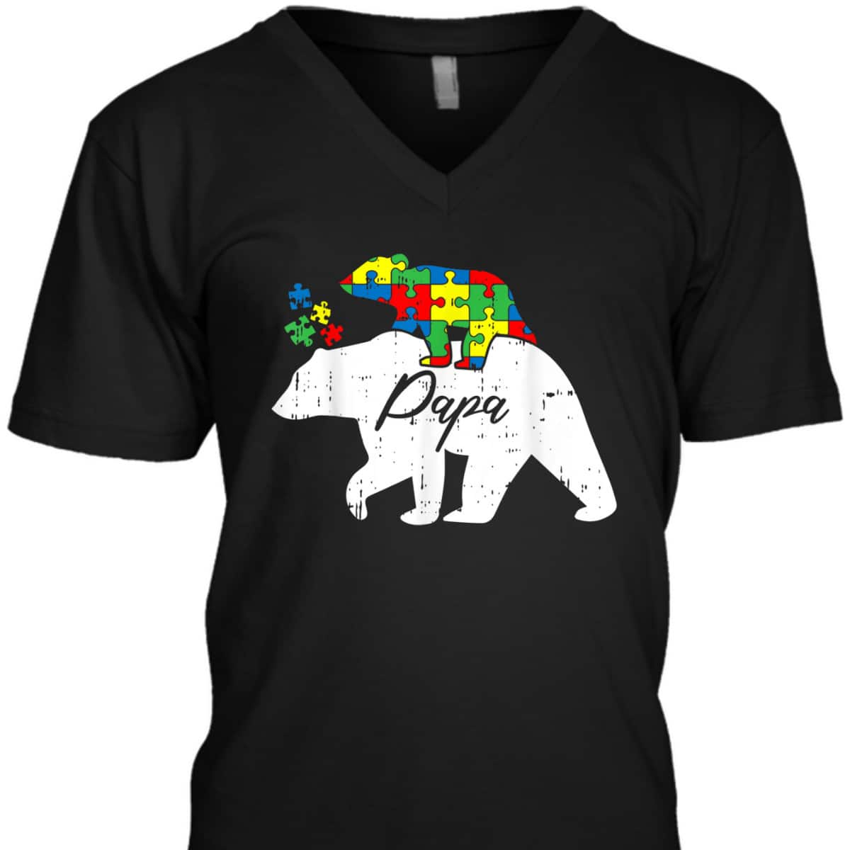 Mens Papa Bear Autism Awareness Cute Puzzle Piece Dad Father T-Shirt