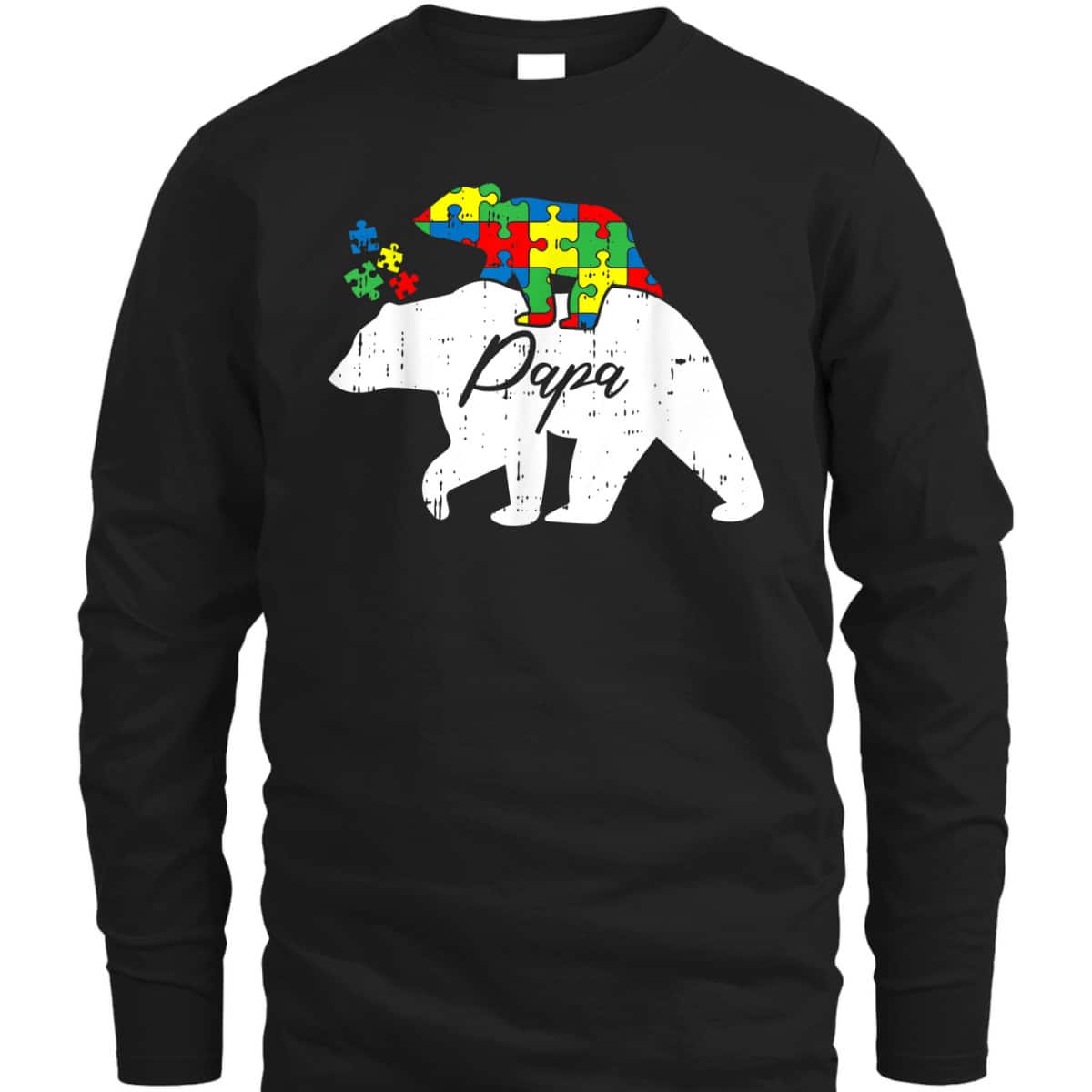Mens Papa Bear Autism Awareness Cute Puzzle Piece Dad Father T-Shirt