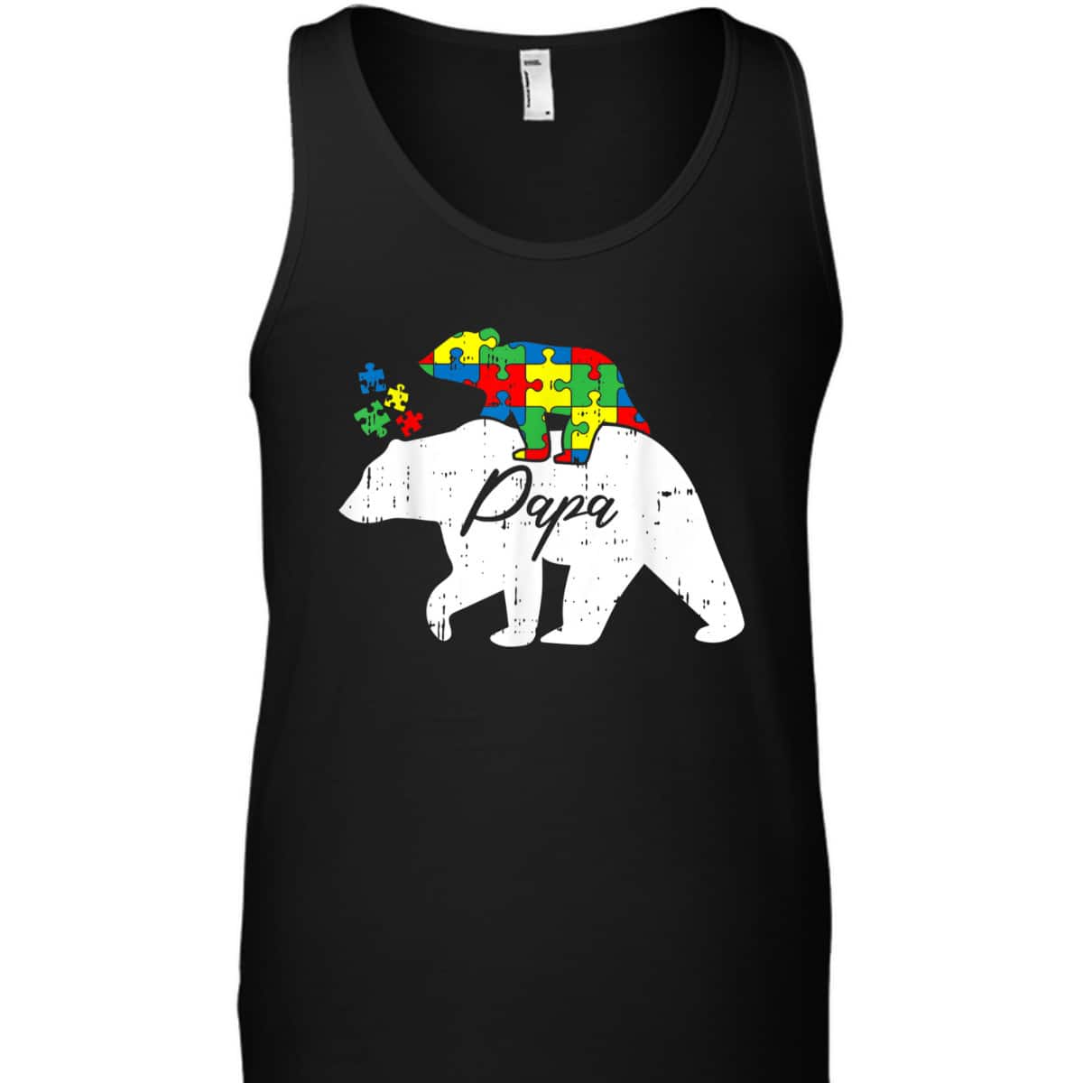 Mens Papa Bear Autism Awareness Cute Puzzle Piece Dad Father T-Shirt