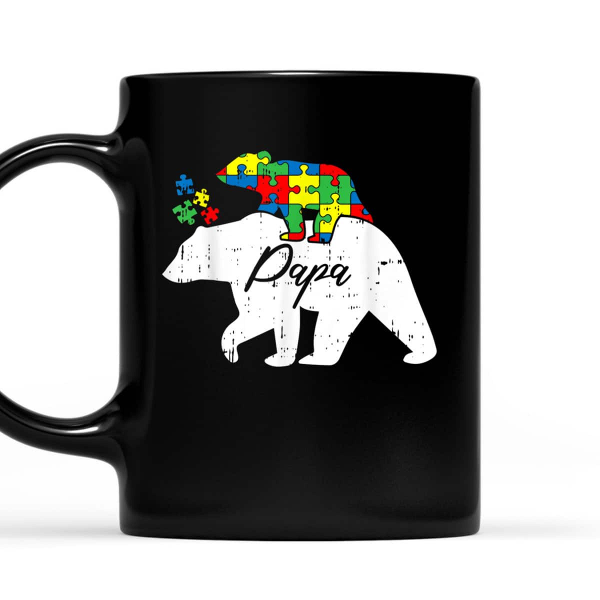Mens Papa Bear Autism Awareness Cute Puzzle Piece Dad Father T-Shirt