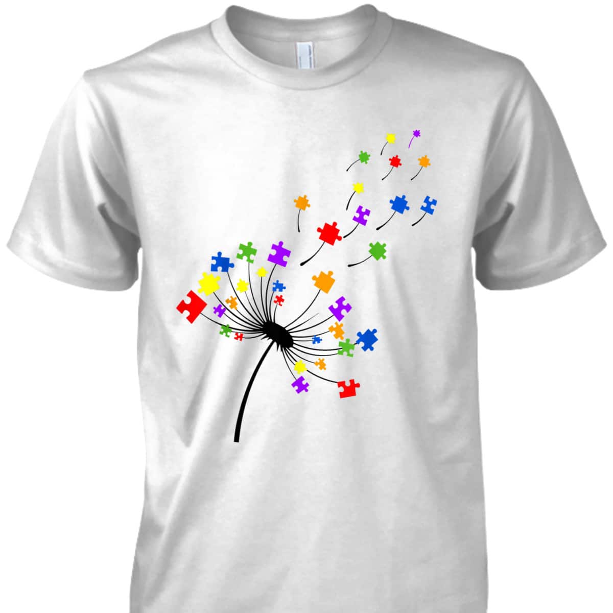 Dandelion Puzzle Piece Autism Awareness Flower Boys Girls T-Shirt
