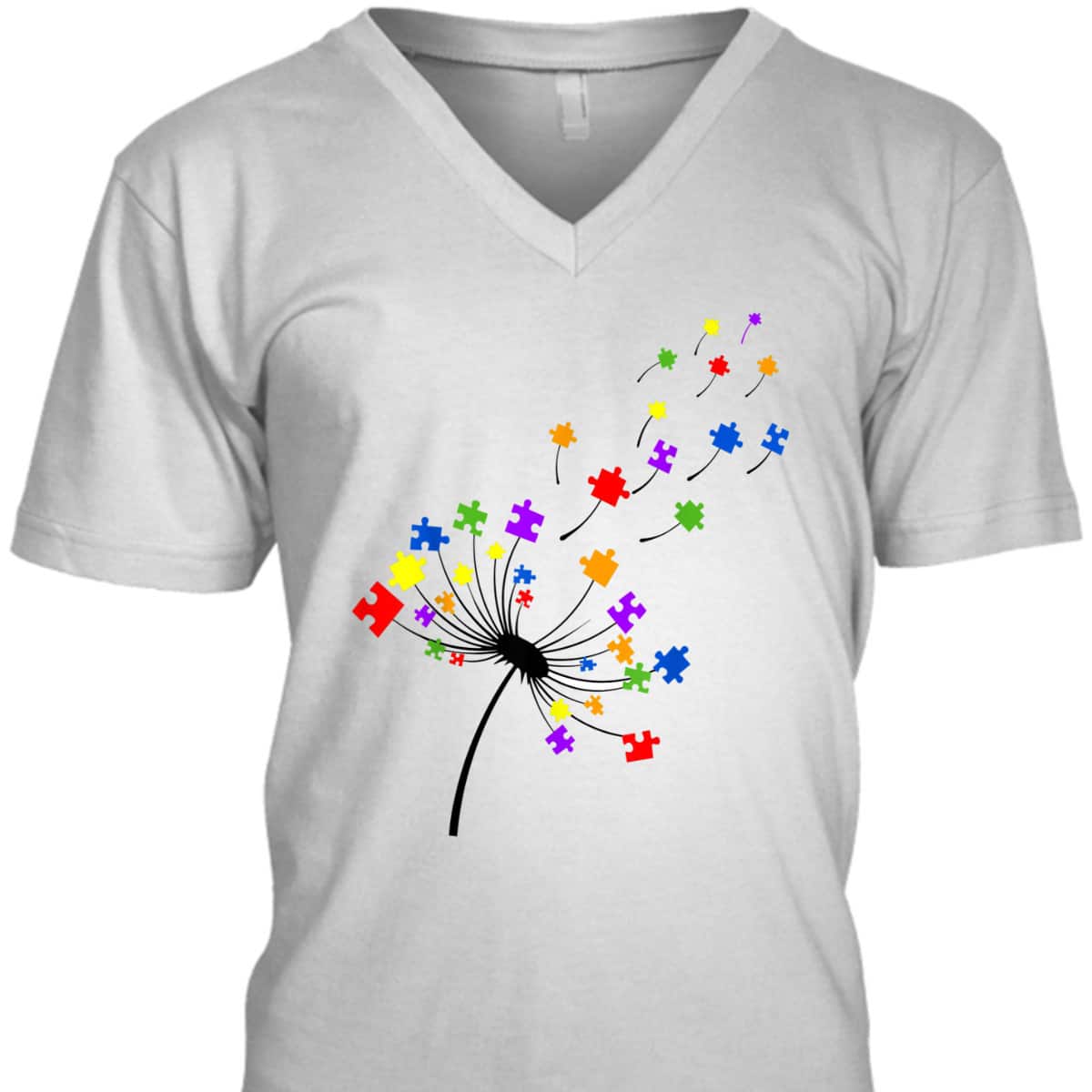 Dandelion Puzzle Piece Autism Awareness Flower Boys Girls T-Shirt