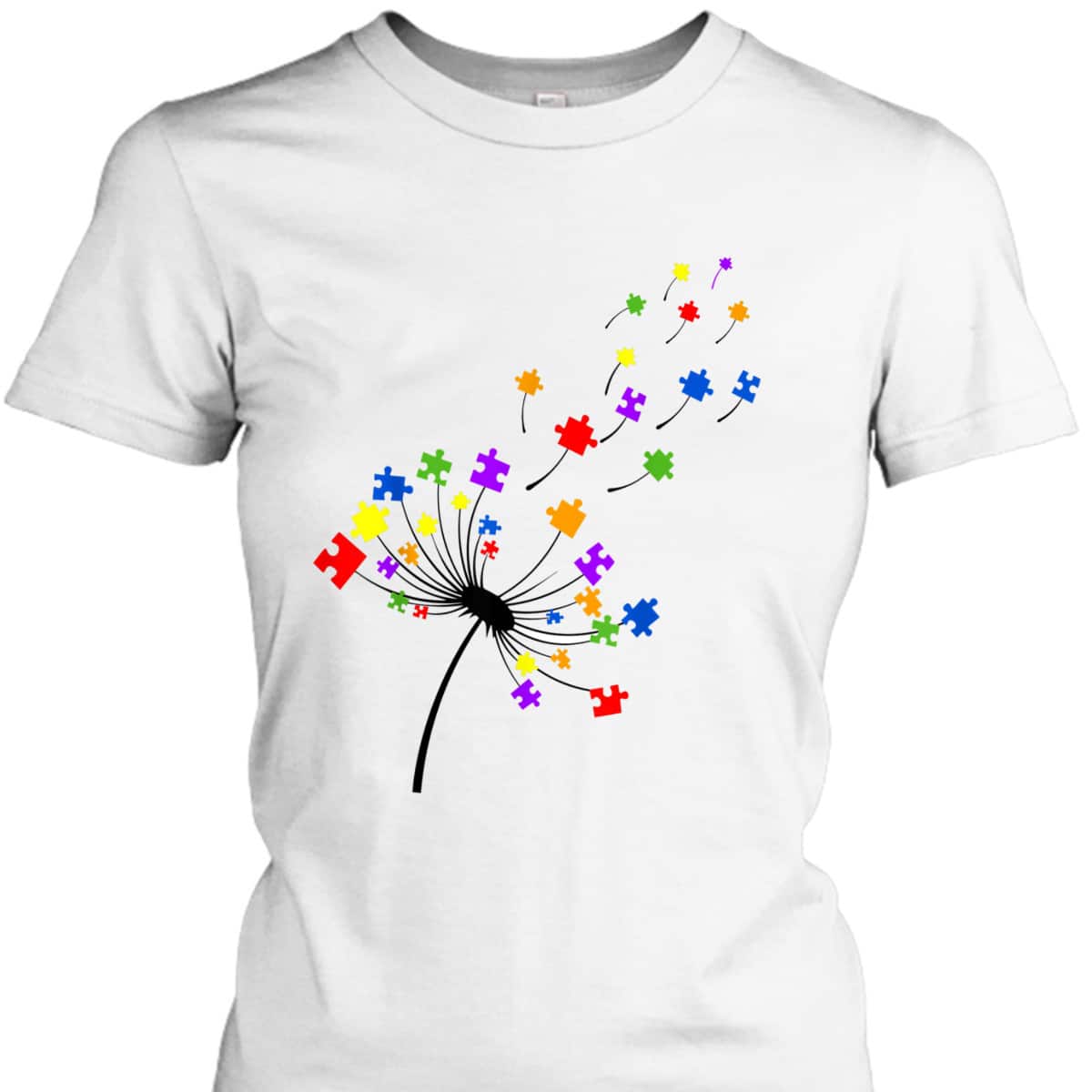 Dandelion Puzzle Piece Autism Awareness Flower Boys Girls T-Shirt