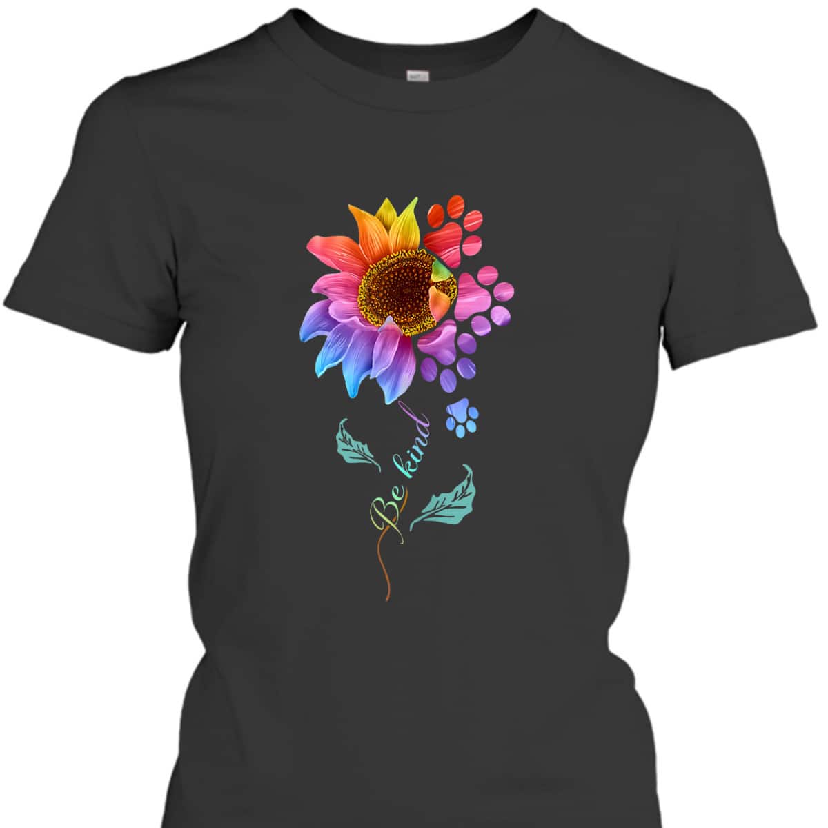 Vintage Be Kind Sunflower With Dog Paws Funny Animal Lover T-Shirt